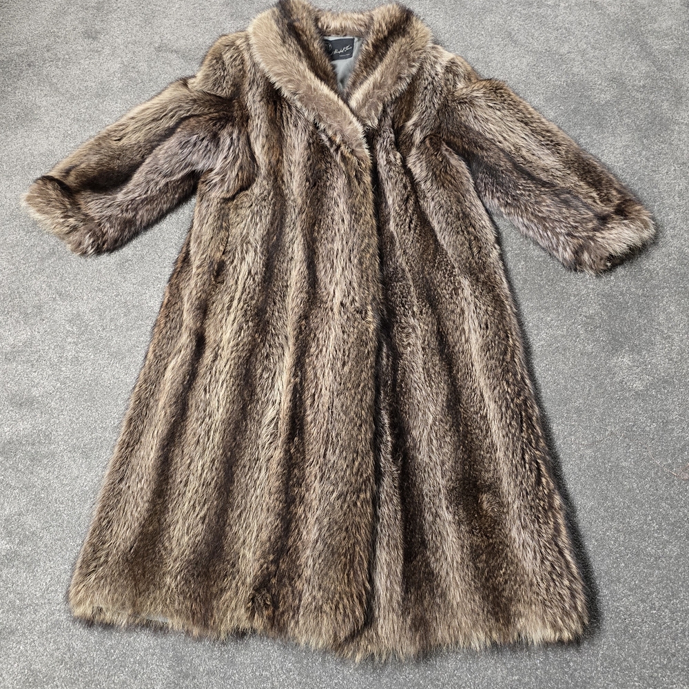#24 Luxurious Brown And Black Full Length Raccoon Fur Coat.